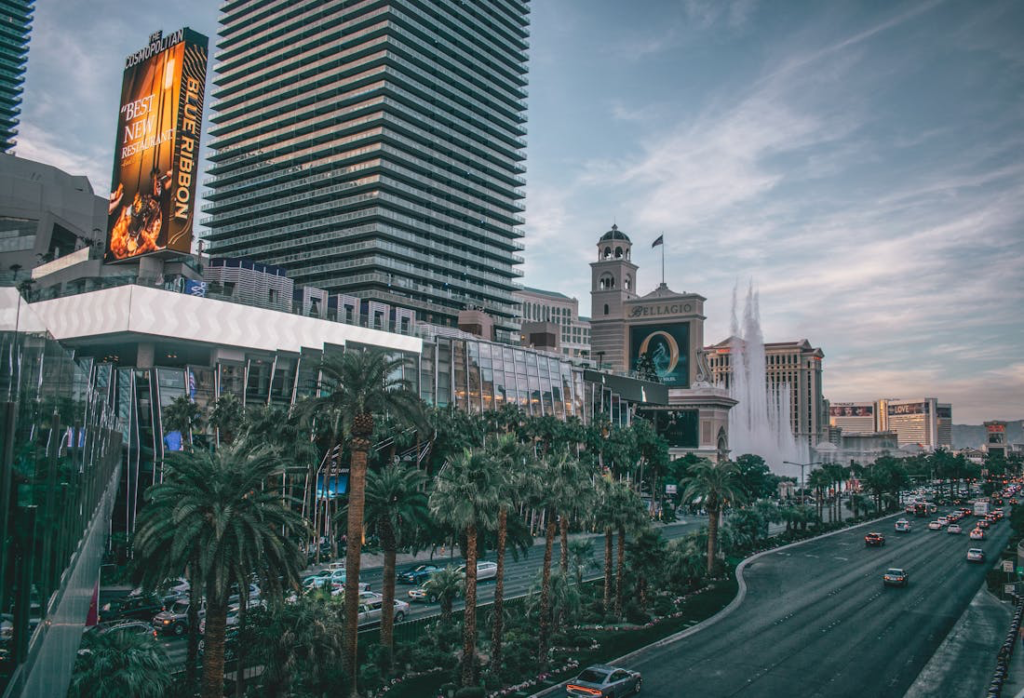 Cars driving on a road in Vegas