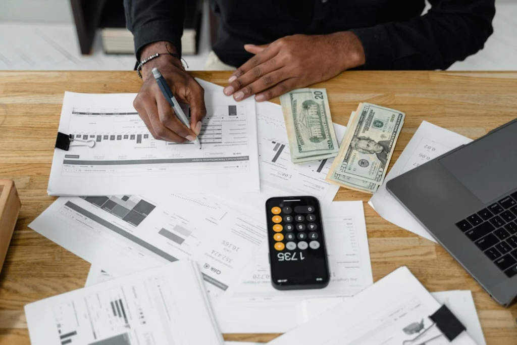 A calculator and documents