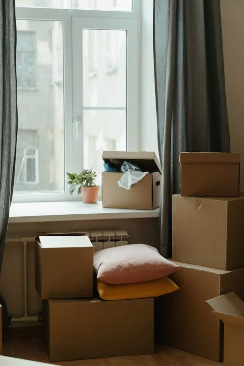 A stack of moving boxes