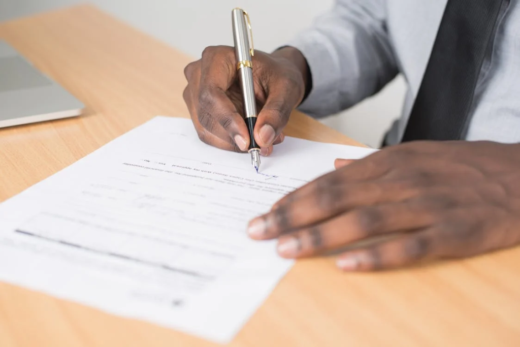 A person reviewing a contract