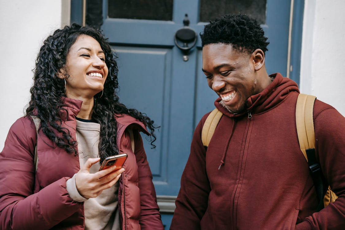 Two people having a laugh